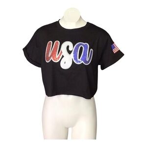 USA Flag Sequin Black Crop Top